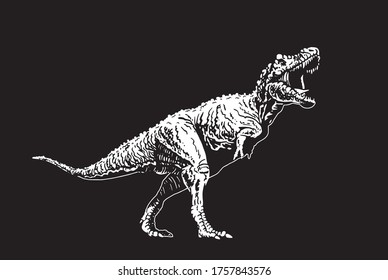 Graphical hand-drawn tyrannosaurus isolated on black, vector illustration for printing