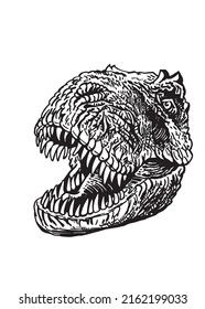 Graphical head of angry tyrannosaurus , illustration for design and printing,tattoo.Jurassic period dinosaur