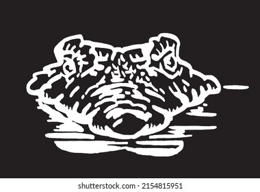 Graphical head of crocodile in water isolated on black background, vector illustration for logo,design and coloring