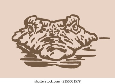 Graphical head of crocodile in water, sepia background, vector illustration for logo,design 