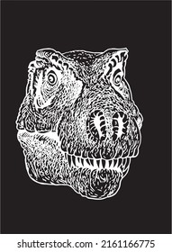 Graphical head of tyrannosaurus isolated on black background,vector engraved dinosaur portrait 