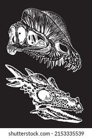 Graphical heads of dinosaurs isolated on black background,vector elements