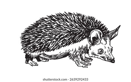 Graphical hedgehog on white background,vector illustration. Forest animal