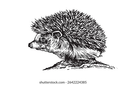 ouriço gráfico no fundo branco, ilustração vetorial. Animais da floresta	