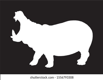 Graphical hippo silhouette isolated on black background, vector illustration