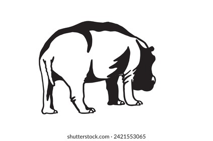 Graphical hippo silhouette on white background, vector illustration