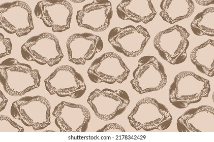 Graphical horizontal vintage cover with megalodon jaws, vector illustration . Fashion pattern,kids template