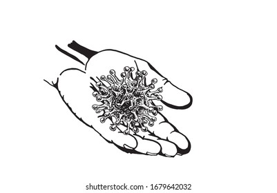Graphical human arm holing virus  isolated on white, vector illustration, coronavirus
