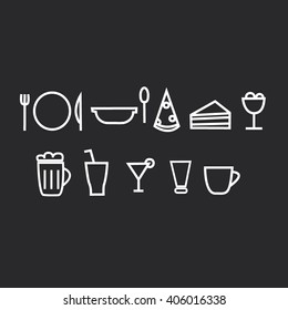 graphical icons food and drink. Restaurant and foods outline icons set 
