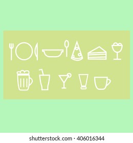 graphical icons food and drink. Restaurant and foods outline icons set 
