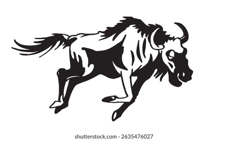 Graphical illustration of buffalo running , vector , tattoo design