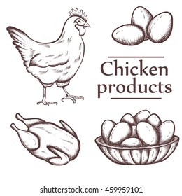 Graphical illustration of chicken products with inscription