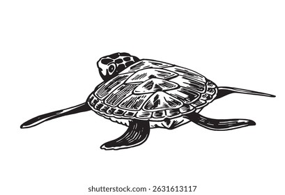 Graphical illustration of Galapagos tortoise on white background , sea habitant 