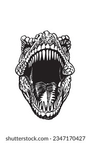 Graphical illustration. Head of dinosaur with open mouth and sharp teeth on white isolated