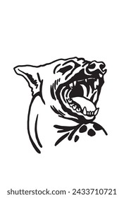 Graphical illustration of hyena's grin ob white, tattoo design. Angry portrait of hyena