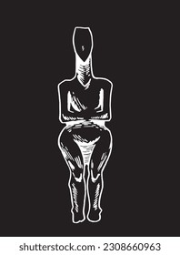 Graphical illustration of idol of the Holy Mother isolated on black.Religion, paganism