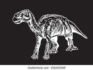  Graphical illustration of iguanodon isolated on black,phytophagous dinosaur