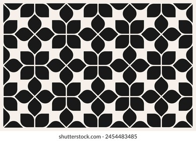 Graphical illustration inspired by the Bauhaus art movement. A minimalistic flower pattern with bold geometrical shapes.