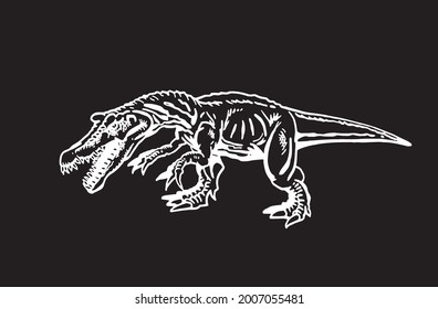 Graphical illustration of tyrannosaurus on  black background,dinosaur walking