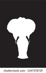 Graphical illustration, vector white silhouette of elephant isolated on black background