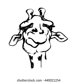 A graphical image of a giraffe head on white background