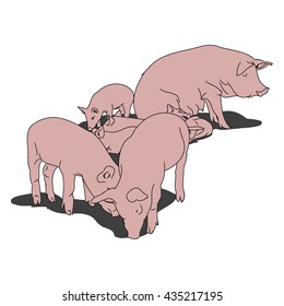 A graphical image of a pig and her piglets