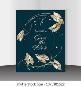 Graphical Invitation design of tropical leaves, illustration
