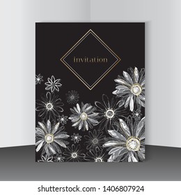 Graphical Invitation design of White flower, illustration