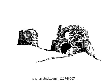 Graphical Kalamite fortress isolated on white background,vector medieval sightseeing,Crimea