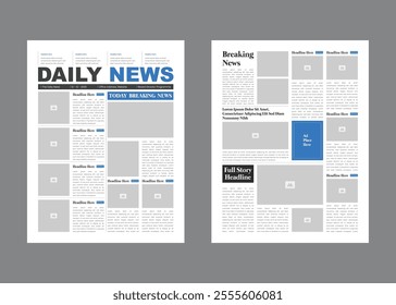 Graphical layout newspaper template or daily magazine with text and picture placeholder