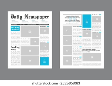 Graphical layout newspaper template or daily magazine with text and picture placeholder