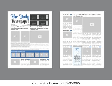 Graphical layout newspaper template or daily magazine with text and picture placeholder