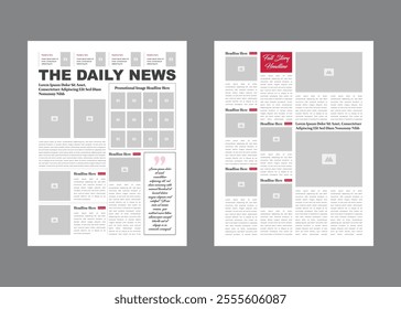 Graphical layout newspaper template or daily magazine with text and picture placeholder