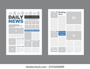 Graphical layout newspaper template or daily magazine with text and picture placeholder