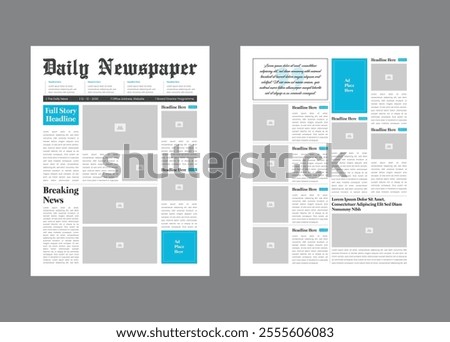 Graphical layout newspaper template or daily magazine with text and picture placeholder