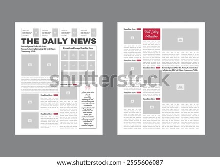 Graphical layout newspaper template or daily magazine with text and picture placeholder