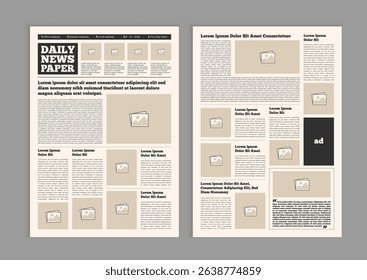 Graphical layout newspaper template. Editable magazine design or vintage old newspaper template
