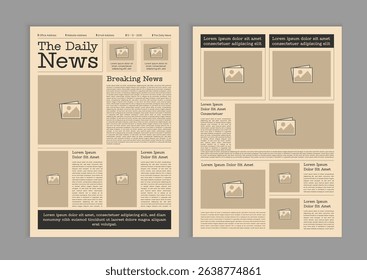 Graphical layout newspaper template. Editable magazine design or vintage old newspaper template