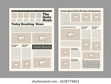 Graphical layout newspaper template. Editable magazine design or vintage old newspaper template