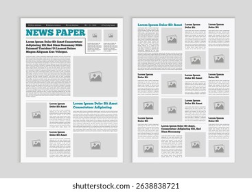Graphical layout newspaper template. Editable magazine design or vintage old newspaper template