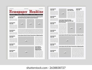 Graphical layout newspaper template. Editable magazine design or vintage old newspaper template