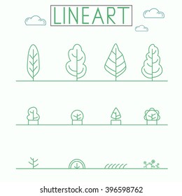 Graphical line art style icon set. Urban Plants and Trees.
