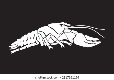 Graphical lobster isolated on black background,vector sea-food element