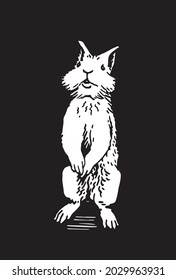 Graphical lovely 3d bunny standing on paws on black background,vector illustration for art, design and typography