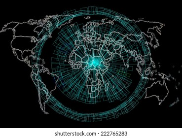 Graphical map,Abstract computer graphic World map of blue round dots. Vector illustration.