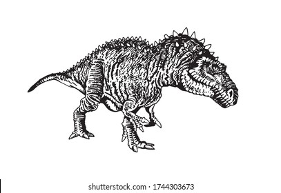 Graphical Megalosaurus  isolated on white background, vector illustration, lizard