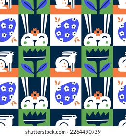 Graphical minimalistic seamless pattern for Easter in trendy style. Modern background design for spring holiday in vector. Great for textile or backdrop.