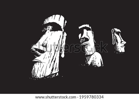 Graphical moai isolated on black background, 3D vector illustration