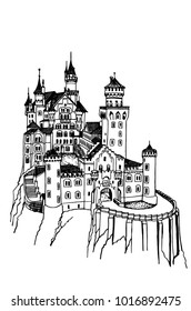 Graphical neuschwanstein castle isolated on white background, Germany