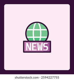 Graphical News Icon Representing Global Coverage and Current Events